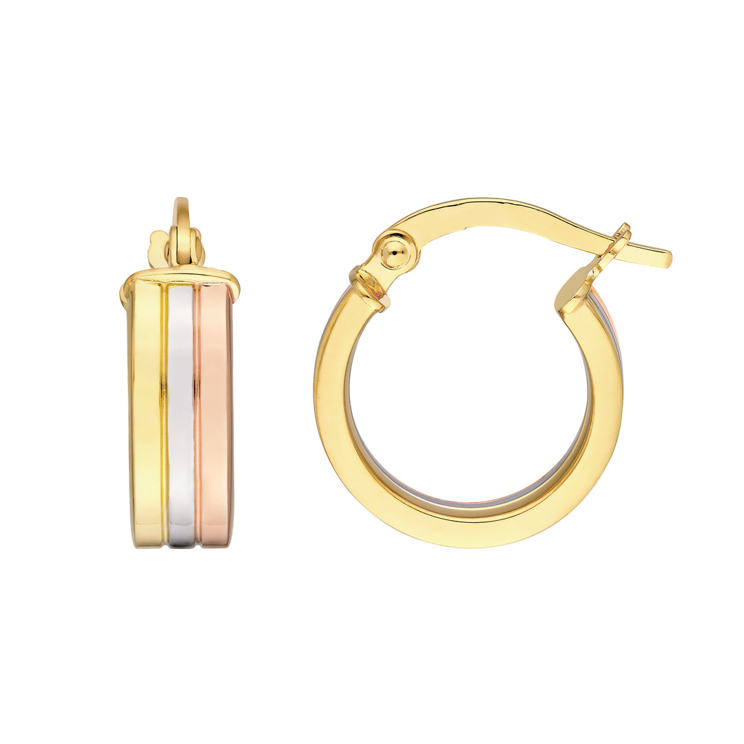 Tri Color 10mm Round Hoop Earrings