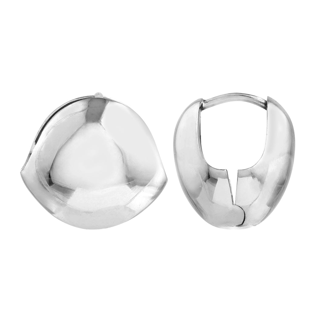 Sterling Silver Round Puff Hoop Earrings