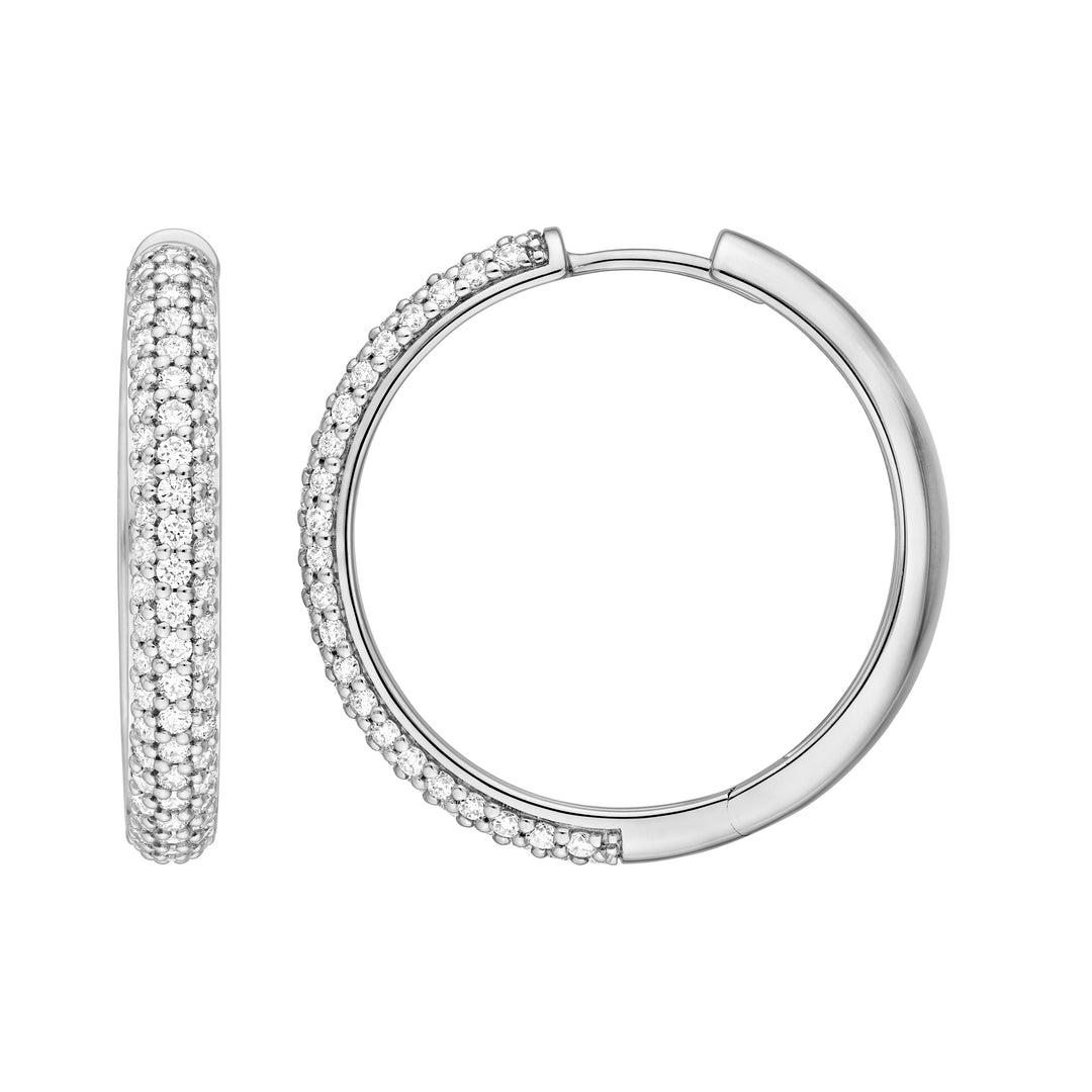 3 Row Diamond Pave Hoop Earrings (1-1/3tcw)