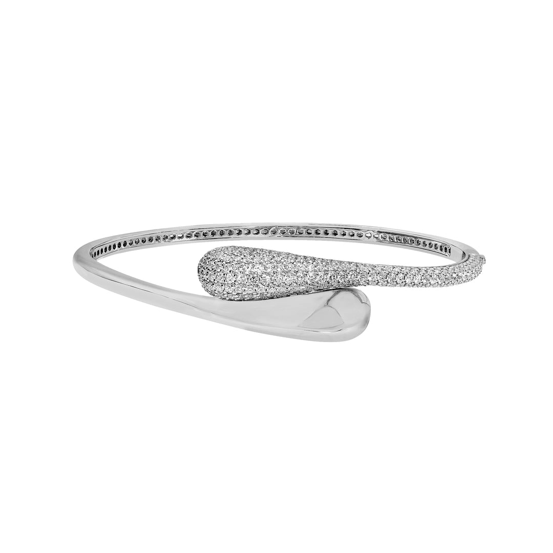 Diamond Pave Teardrop Bypass Bangle in White Gold