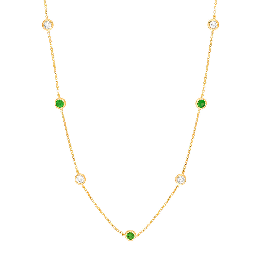 1/8tcw Diamond & Tsavorite Bezel Station Necklace