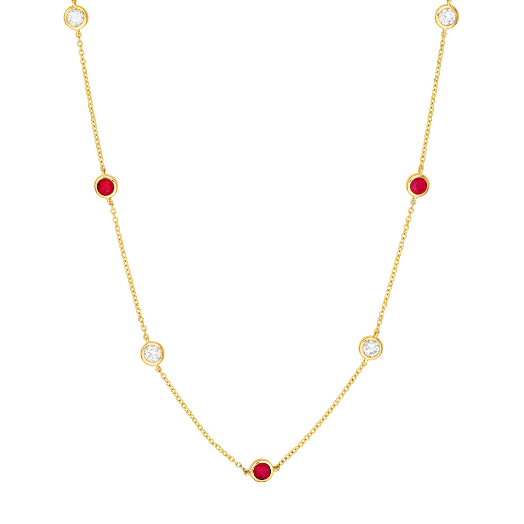 3/8tcw Diamond & Ruby Bezel Station Necklace