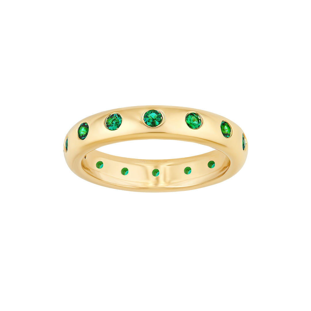 3/8tcw Round Emerald Straight Band Ring