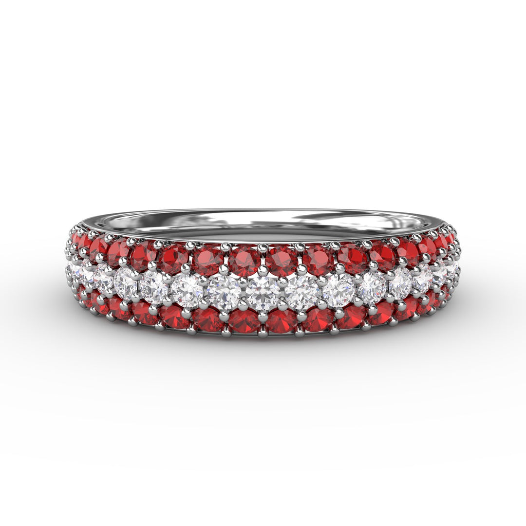 Dazzling Three Row Ruby Pave Ring