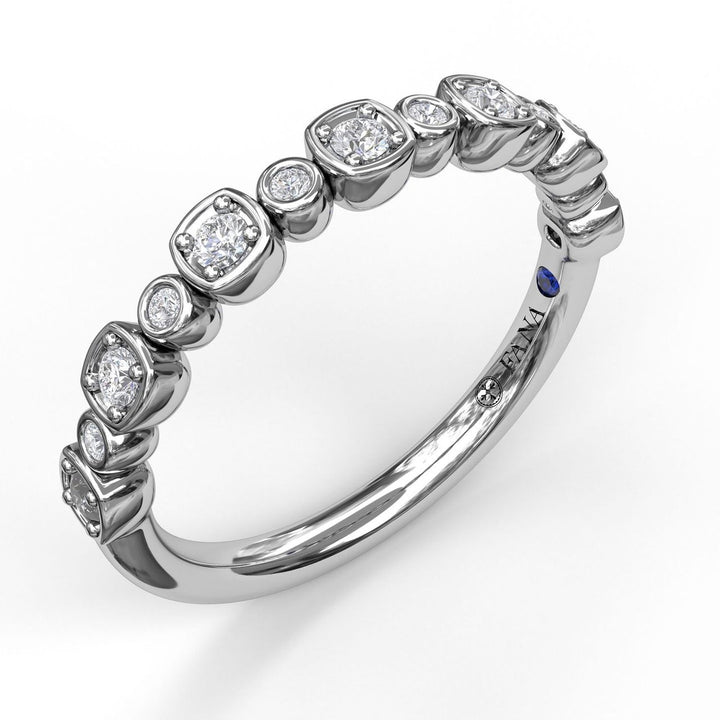 Alternating Cushion and Bezel Diamond Band