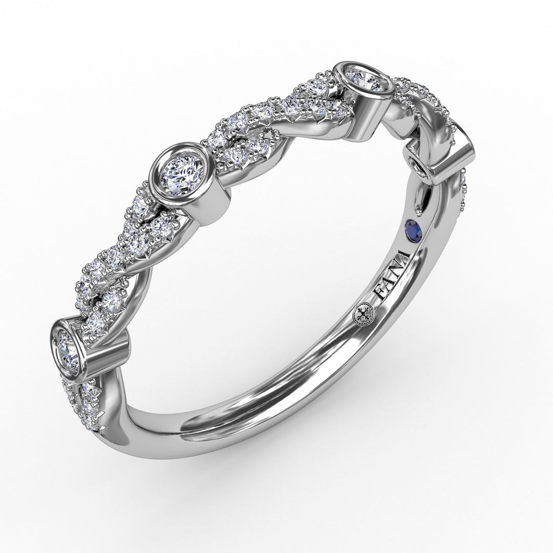 Twisted Prong Set Band with Diamond Bezel Stations