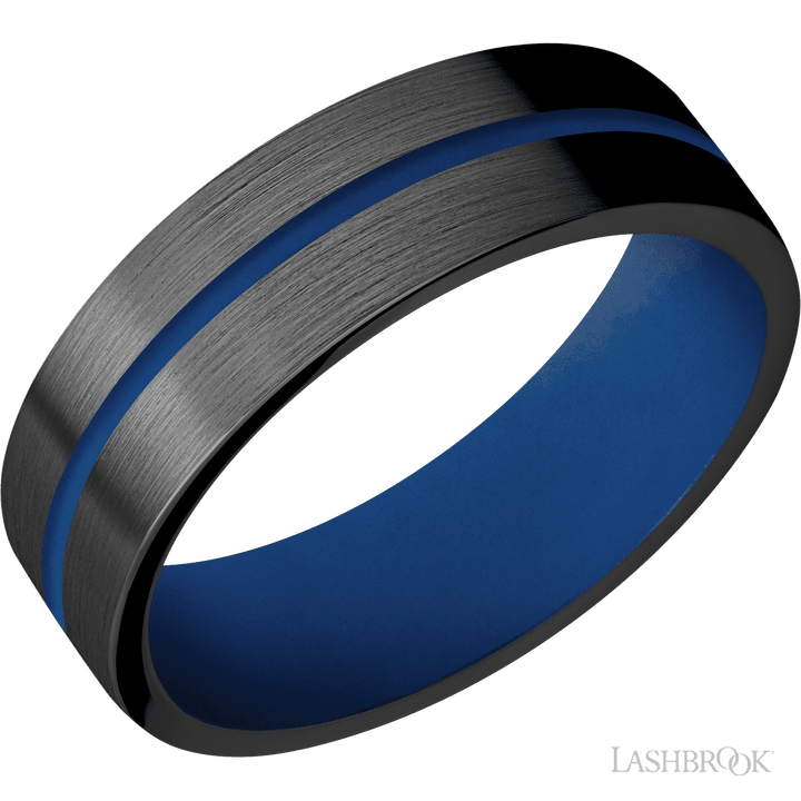 Zirconium with Satin Finish and Royal Blue Inlay and Royal Blue