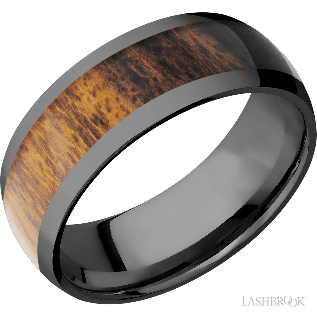 Zirconium with Polish Finish and Desert Iron Wood Inlay