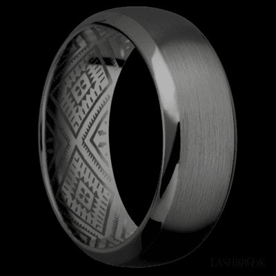 8 mm wide Domed Bevel Zirconium band.