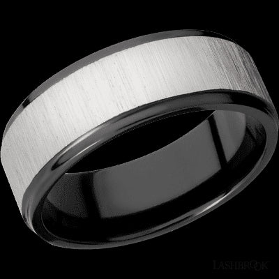 8 mm wide Flat Grooved Edges Zirconium band.