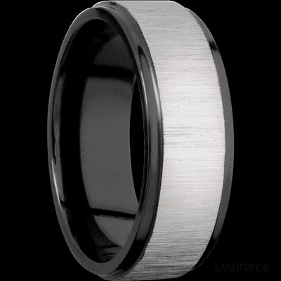 8 mm wide Flat Grooved Edges Zirconium band.