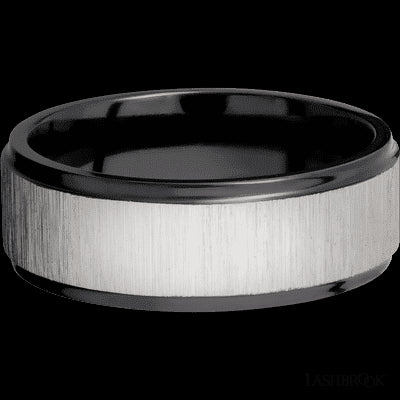 8 mm wide Flat Grooved Edges Zirconium band.