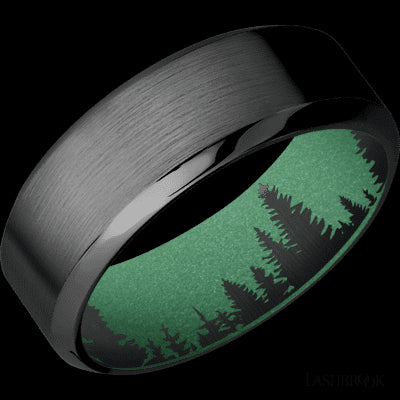 8 mm wide High Bevel Zirconium band featuring a Squatch sleeve.